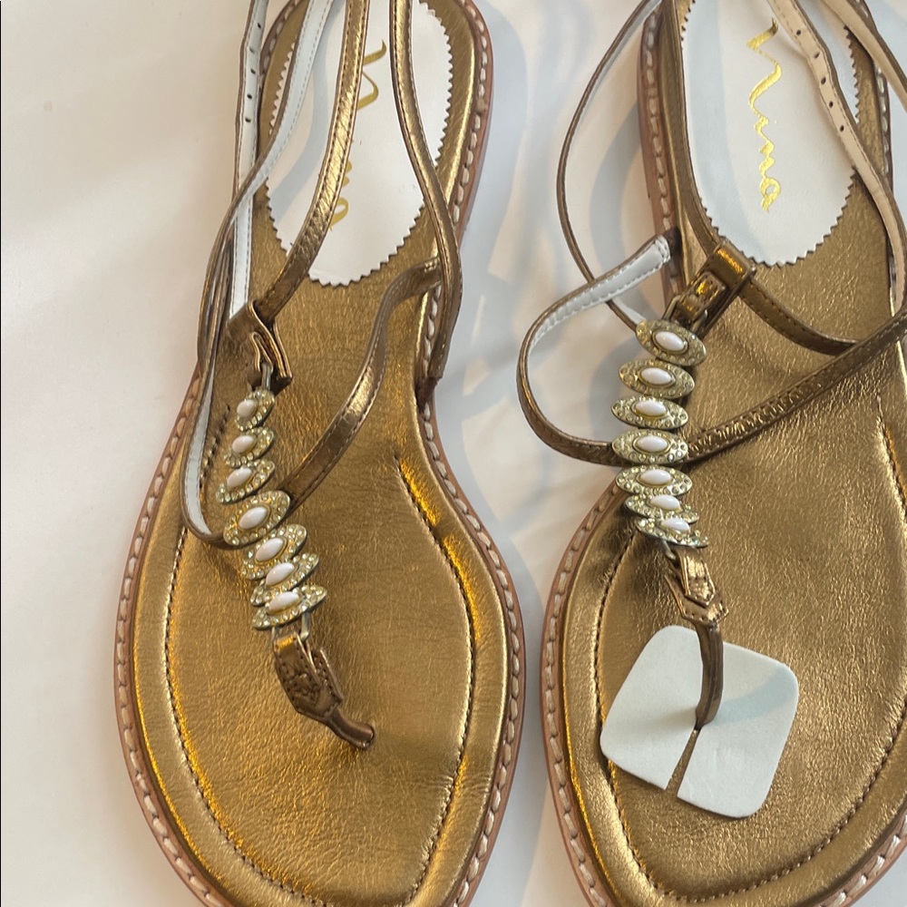 Nina Gold Sandals with Crystal Embellishments